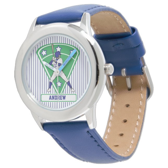 Personalised Baseball Batter Star Blue Watch (Angled)