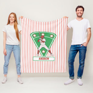 Personalised Baseball Batter Star Red Fleece Blanket