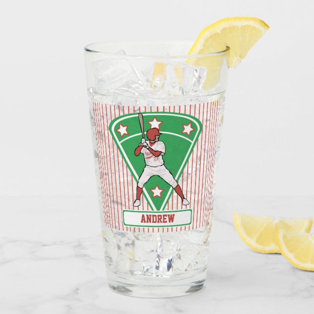 Personalised Baseball Batter Star Red Glass (Back Ice)