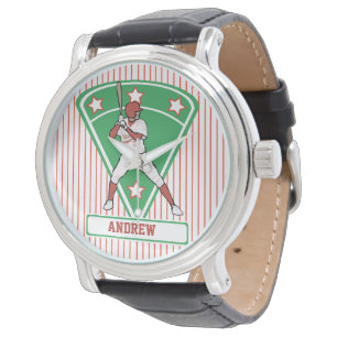 Personalised Baseball Batter Star Red Watch