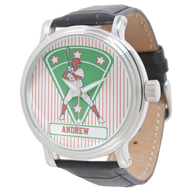 Personalised Baseball Batter Star Red Watch (Angled)