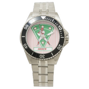 Personalised Baseball Batter Star Red Watch