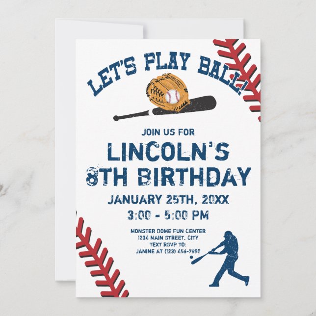 Personalised Baseball Birthday Party Invitations (Back)