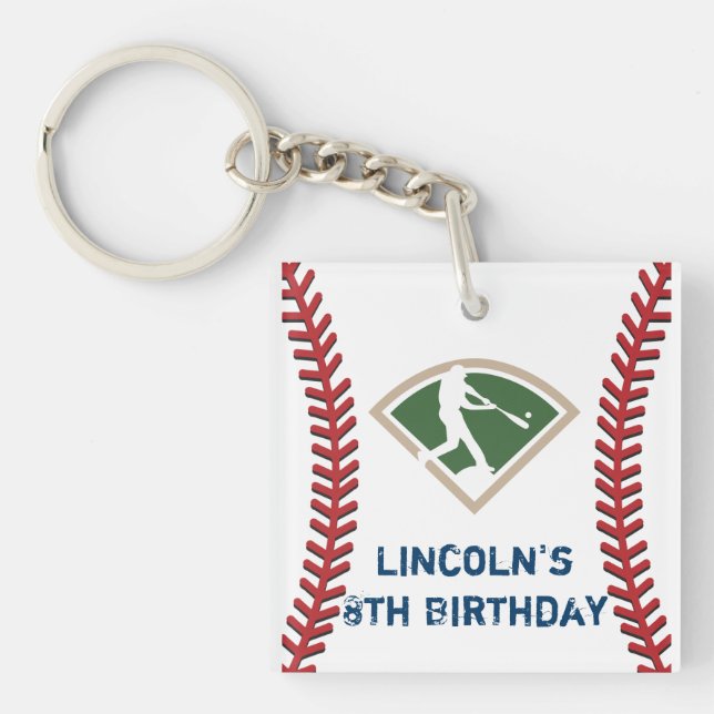 Personalised Baseball Birthday Party Keychain (Front)