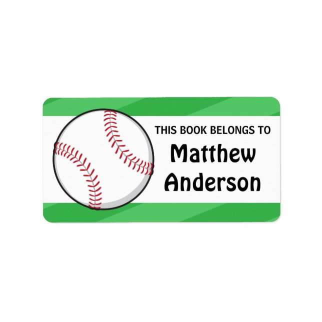 Personalised baseball bookplates for kids label (Front)