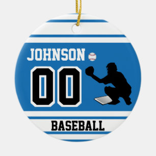 Personalised Baseball Catcher   Blue and White Ceramic Ornament