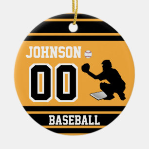 Personalised Baseball Catcher   Gold and Black Ceramic Ornament