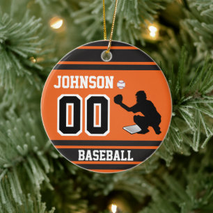Personalised Baseball Catcher   Orange and Black Ceramic Ornament