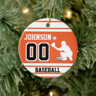 Personalised Baseball Catcher   Orange & Black Ceramic Ornament