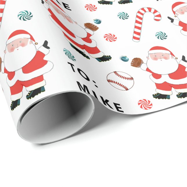 Personalised Baseball Christmas Gift Wrapping Paper (Roll Corner)