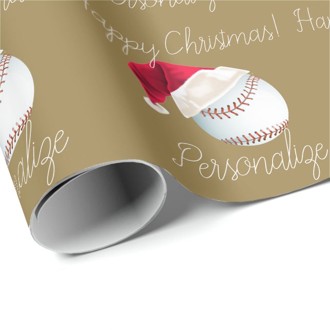 Personalised Baseball Christmas Santa Holiday Wrap Wrapping Paper (Roll Corner)