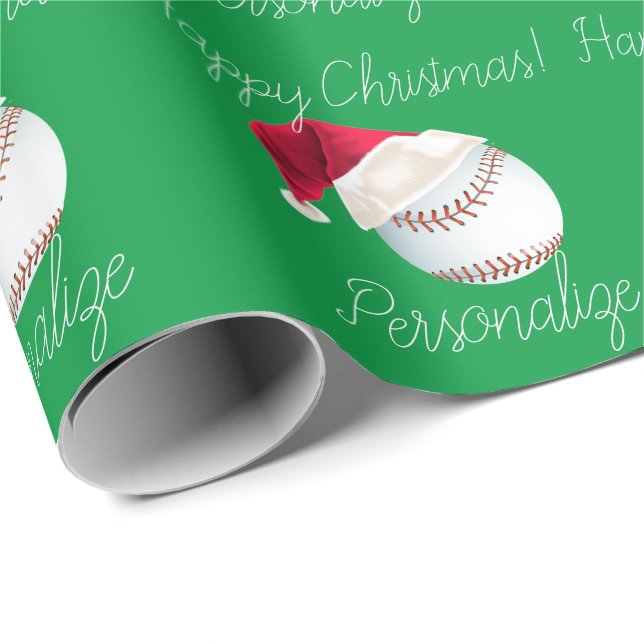 Personalised Baseball Christmas Santa Holiday Wrapping Paper (Roll Corner)