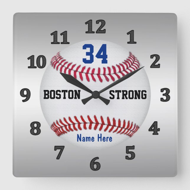 Personalised Baseball Clocks, Jersey NUMBER & NAME Square Wall Clock (Front)