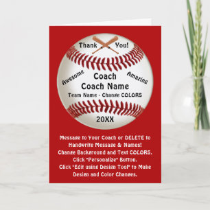 Personalised, Baseball Coach Thank You Card,  Card