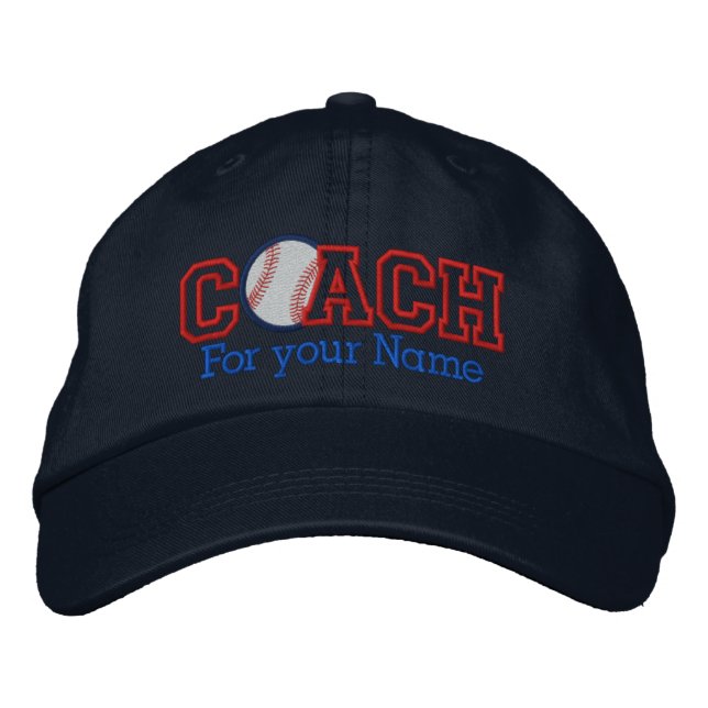 Personalised Baseball Coach with your name Embroidered Hat (Front)