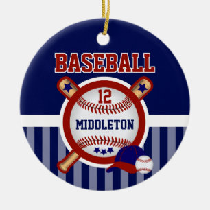Personalised Baseball   Dark Blue and Red Ceramic Ornament