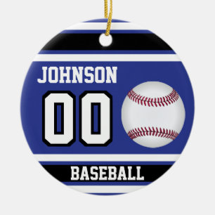 Personalised Baseball   Dark Blue, White and Black Ceramic Ornament