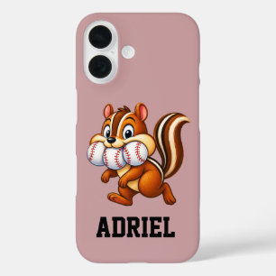 Personalised baseball design featuring a chipmunk iPhone 16 case