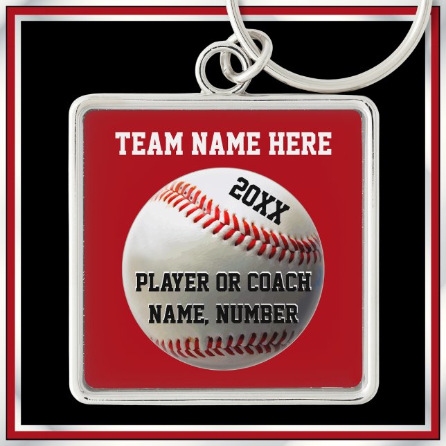Personalised Baseball Gifts for Players or Coaches Key Ring (Baseball senior night gift ideas. Good gifts for baseball coaches. Red, White, baseball keychains.)