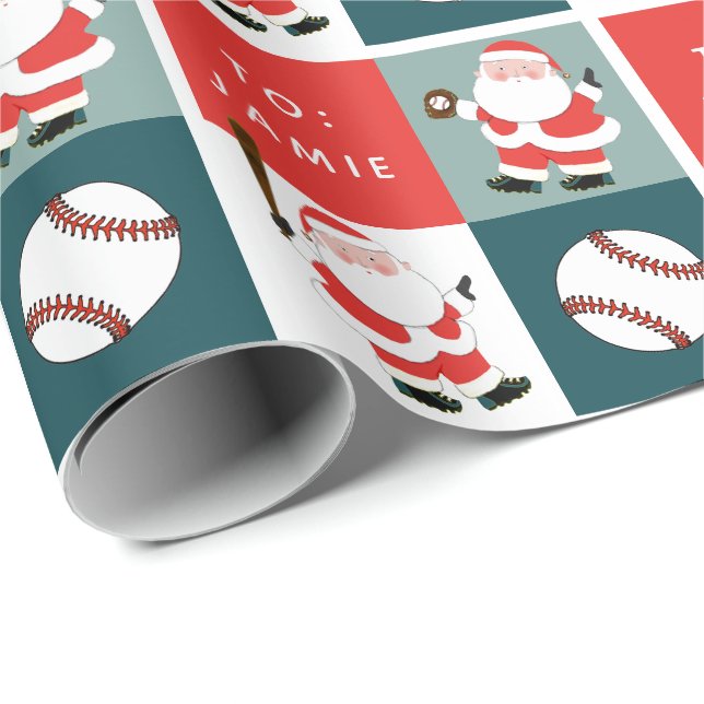 Personalised Baseball Holiday Gift Wrapping Paper (Roll Corner)