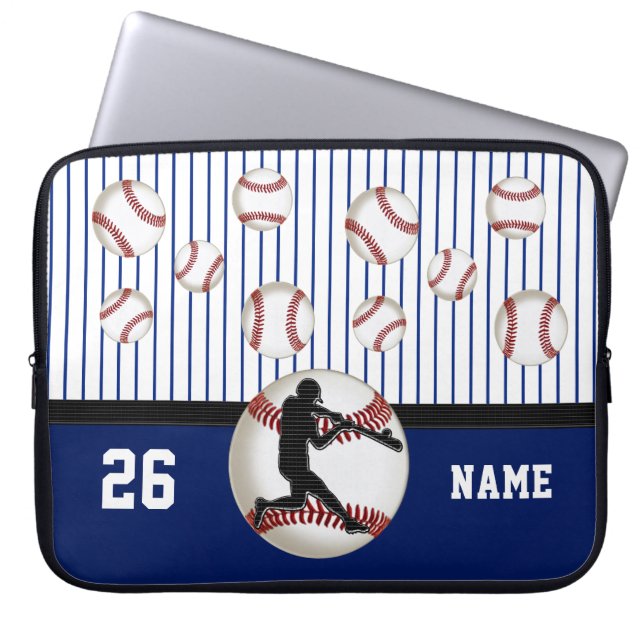 Personalised Baseball Laptop Case, Name and Number Laptop Sleeve (Front)