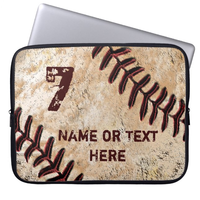 Personalised Baseball Laptop Case, NAME and NUMBER Sleeve (Front)