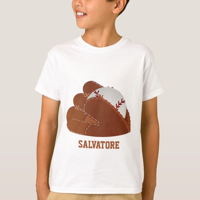 Personalised Baseball Mitt & Ball T-Shirt (Front)