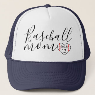personalised baseball mum trucker hat heart name