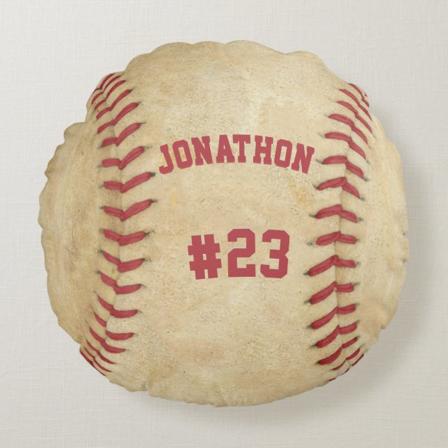 Personalised Baseball Name and Number Round Cushion (Front)