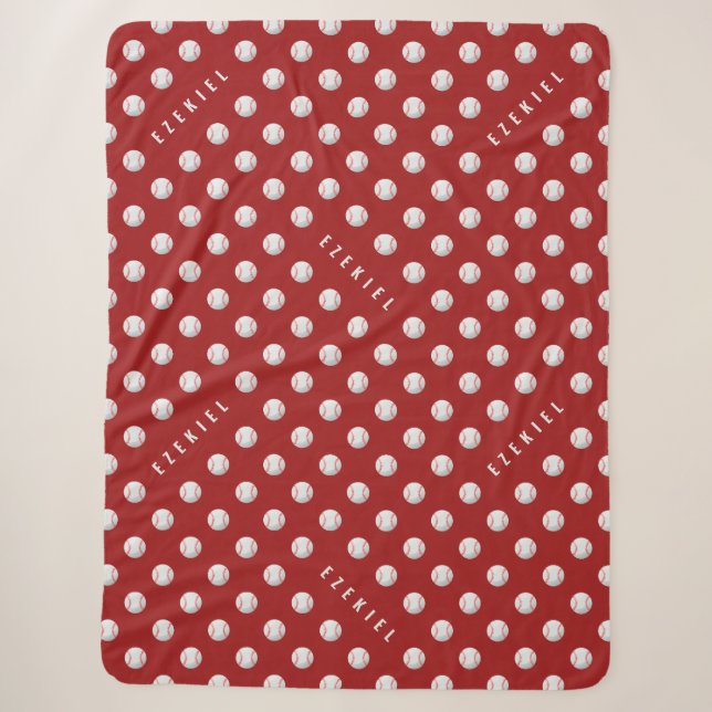 Personalised Baseball Name Blanket – Red & White (Front)