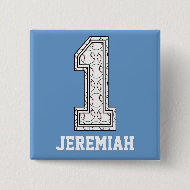 Personalised Baseball Number 1 15 Cm Square Badge (Front)