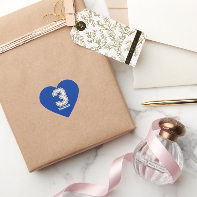 Personalised Baseball Number 3 Heart Sticker (Gifting)