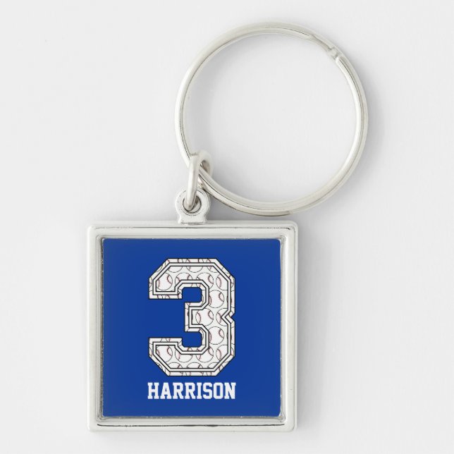 Personalised Baseball Number 3 Key Ring (Front)