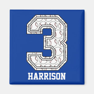 Personalised Baseball Number 3 Magnet