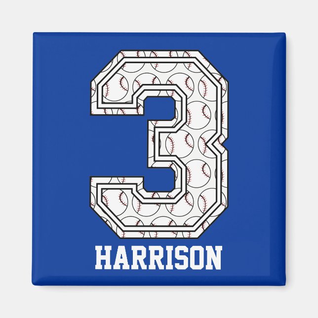 Personalised Baseball Number 3 Magnet (Front)