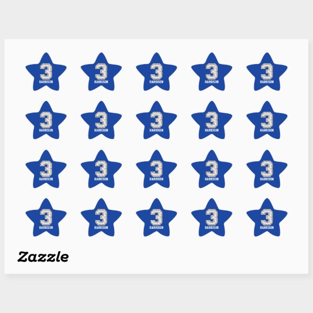 Personalised Baseball Number 3 Star Sticker (Sheet)