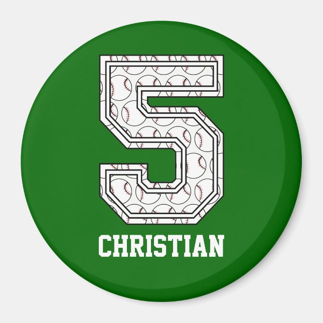 Personalised Baseball Number 5 Magnet (Front)