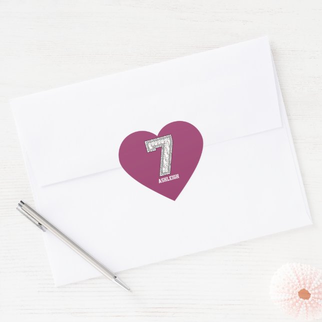 Personalised Baseball Number 7 Heart Sticker (Envelope)