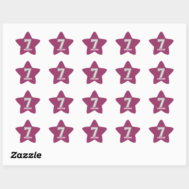 Personalised Baseball Number 7 Star Sticker (Sheet)