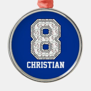 Personalised Baseball Number 8 Metal Tree Decoration