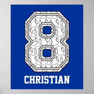 Personalised Baseball Number 8 Poster