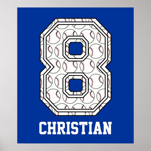 Personalised Baseball Number 8 Poster (Front)