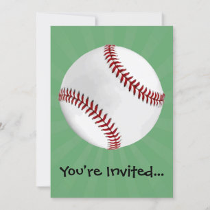 Personalised Baseball on Green Kids Boys Invitation
