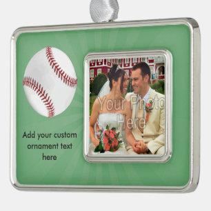 Personalised Baseball on Green Kids Boys Silver Plated Framed Ornament
