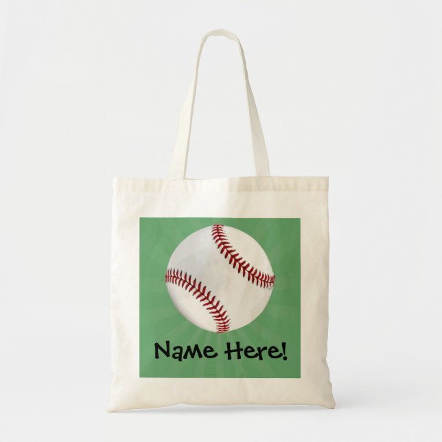 Personalised Baseball on Green Kids Boys Tote Bag (Front)
