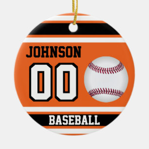 Personalised Baseball   Orange, White and Black Ceramic Ornament