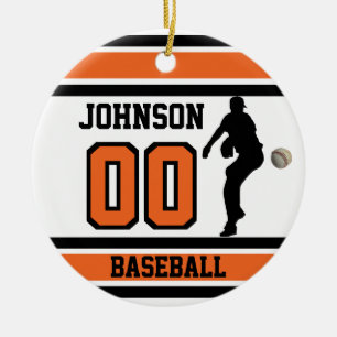 Personalised ⚾ Baseball   Orange, White & Black Ceramic Ornament