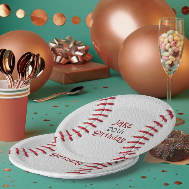 Personalised Baseball Paper Plates with Name & Age (Multi)