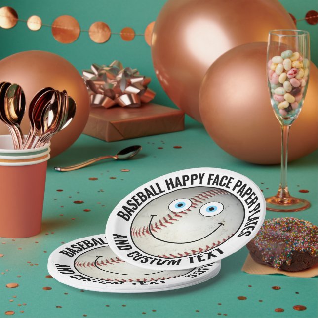 Personalised Baseball Party BLUE EYES Happy Face Paper Plate (Multi)