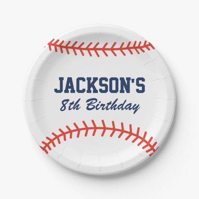 Personalised Baseball Party Paper Plates (Front)